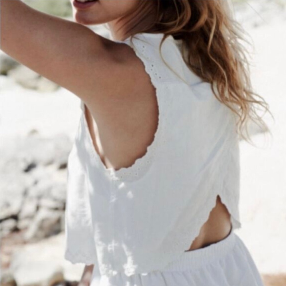 Madewell Ivory Cream Eyelet Sleeveless Mini Open Back Overlay Dress.(2) - Picture 2 of 11